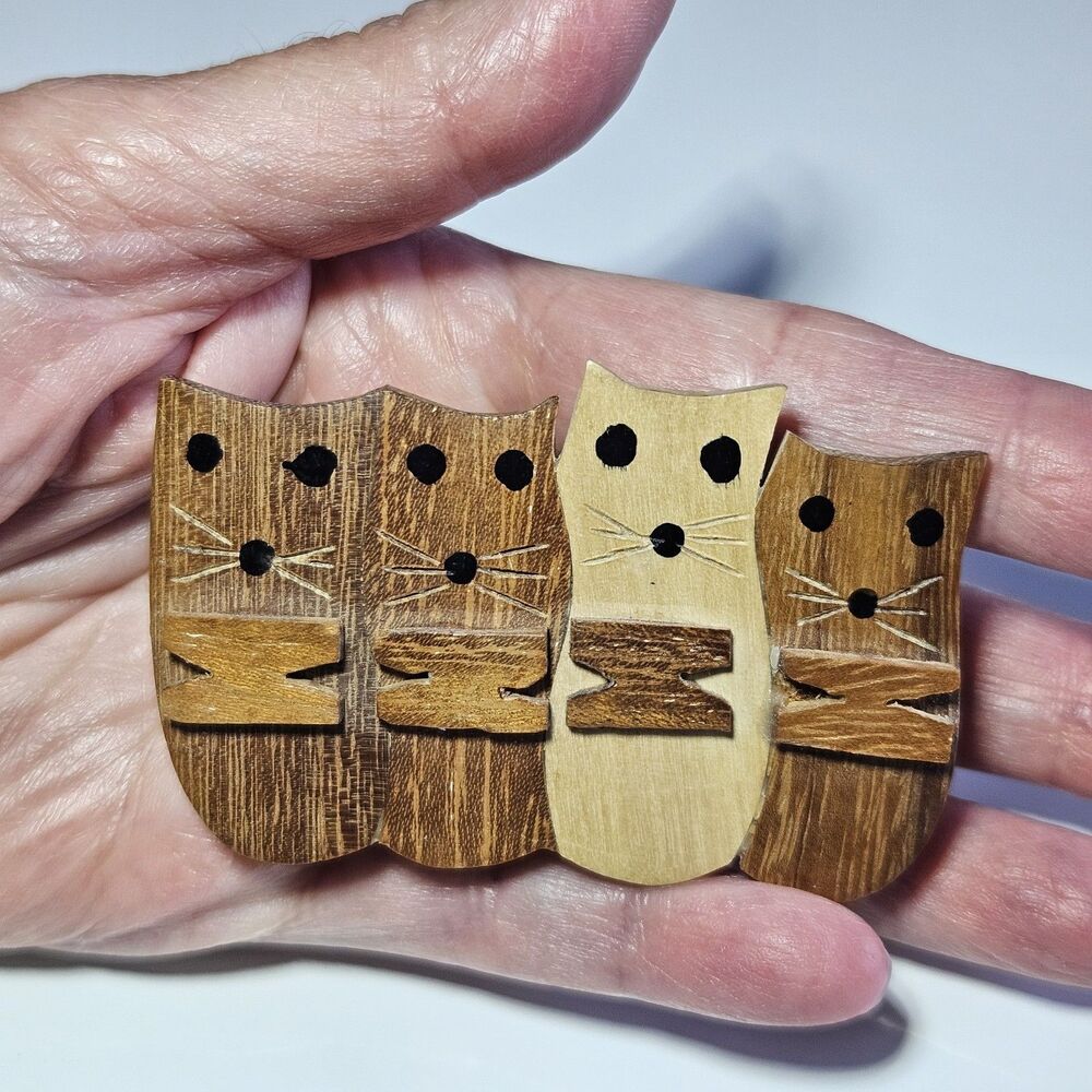 Handmade Wooden Kitty Cat Animal Hair Clip Barrette